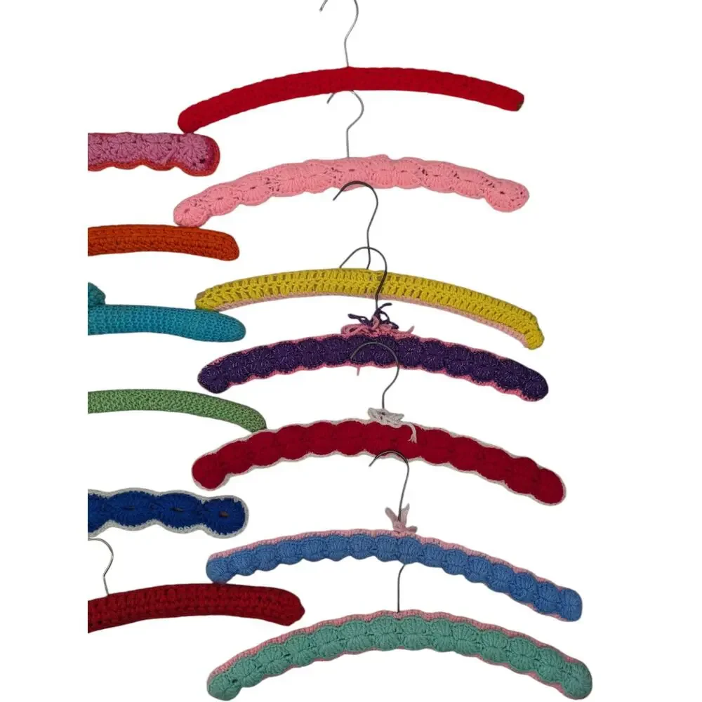 SALE! Lot 20 Vintage 1970's Padded Crocheted GRANNY CLOTHES HANGERS ~ Retro Yarn